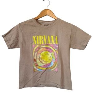 🌈 6/$60 NIRVANA Kids Tan Tee Colorful Smiley Design Size 7/8